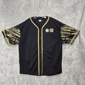 Hawaii's Finest Jersey Mens 5XL Black Green Camo Tribal Button Shirt Embroidered